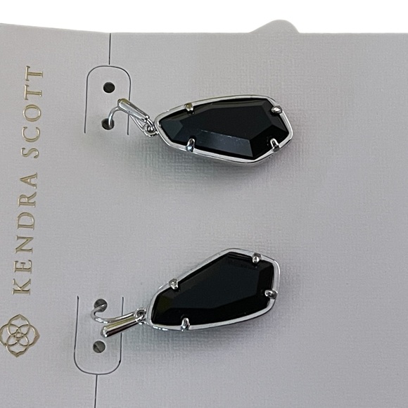 NEW In Box Kendra Scott Camelia Black Faceted Glass Rhodium Plated Drop Earrings - Picture 3 of 4